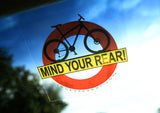 MIND YOUR REAR Removable & Reusable Vinyl Window Cling 4 X 4 Inches BOGO! FREE SHIPPING! LIFETIME GUARANTEE! - Look Up Dummy!™